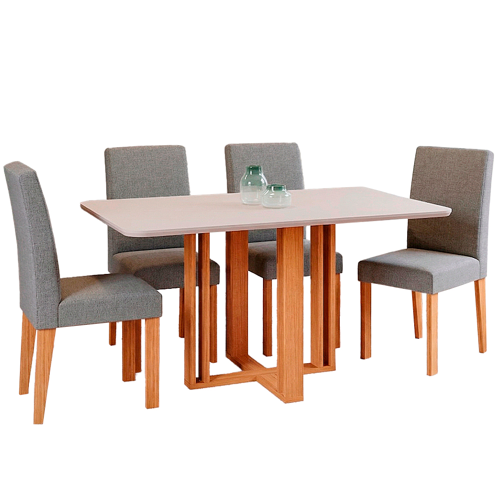 Conjunto de Mesa 4 Cadeiras Tampo MDF e Vidro Flora Cimol